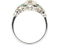 Art Deco 18ct White Gold Emerald & Diamond Ring