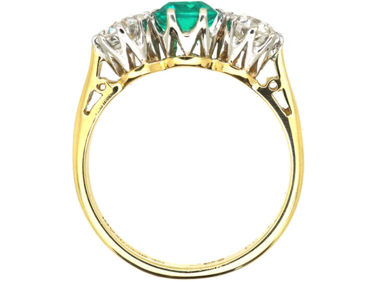 Art Deco 18ct Gold & Platinum, Emerald & Diamond Three Stone Ring