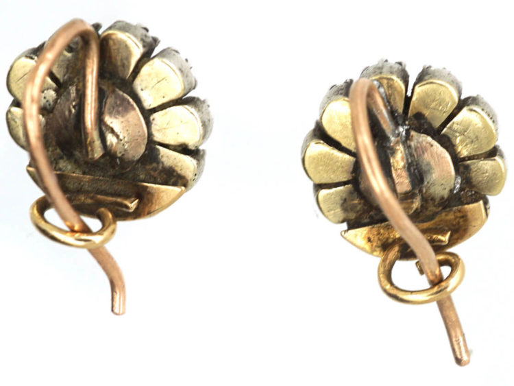 Georgian Round Silver & Gold Diamond Earrings