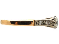 Art Deco 18ct Gold & Platinum, Diamond Solitaire Ring with Diamond Set Shoulders