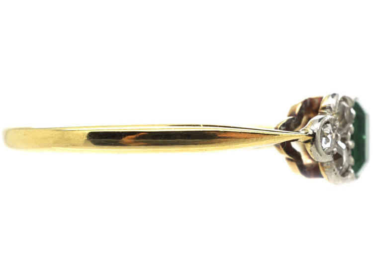 Art Deco 18ct Gold & Platinum, Emerald & Diamond Ring