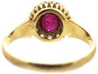 Edwardian 18ct Gold, Ruby & Diamond Cluster Ring