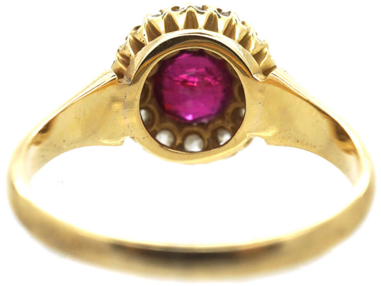Edwardian 18ct Gold, Ruby & Diamond Cluster Ring