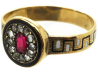Victorian 18ct Gold, Rose Diamond & Black & White Enamel Ring