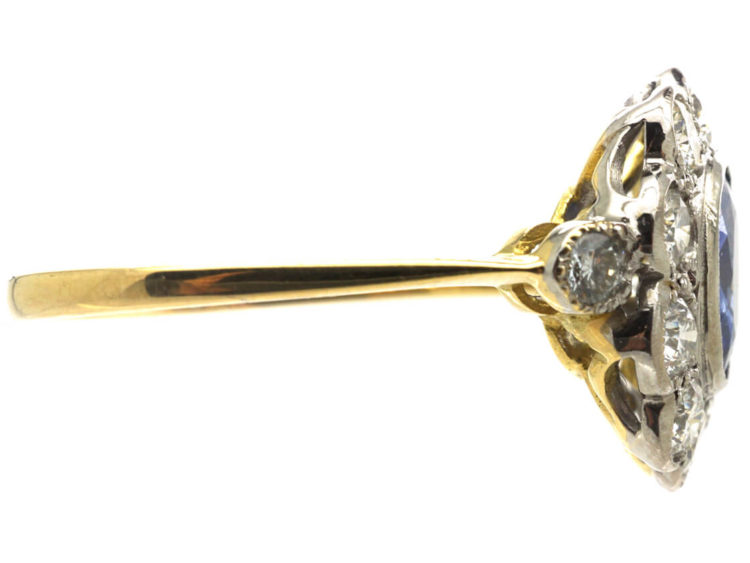 Art Deco 18ct White & Yellow Gold, Sapphire & Diamond Oval Cluster Ring