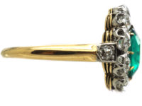Edwardian 18ct Gold Colombian Emerald & Diamond Cluster Ring