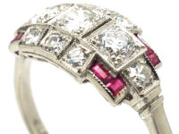 Art Deco Platinum, Ruby & Diamond Geometric Design Ring