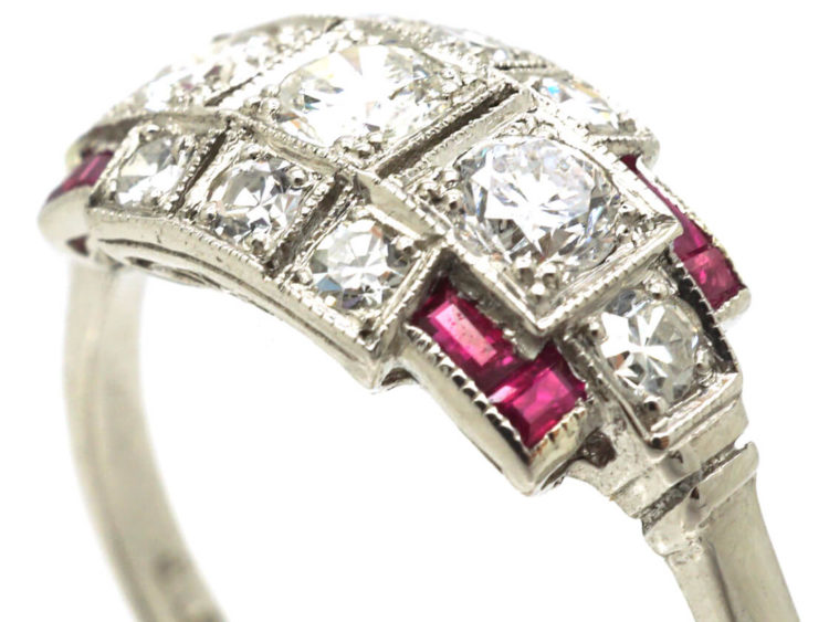 Art Deco Platinum, Ruby & Diamond Geometric Design Ring