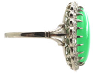 Art Deco Platinum,Jade & Diamond Oval Cluster Ring