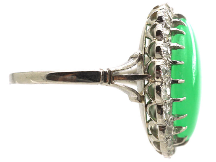 Art Deco Platinum,Jade & Diamond Oval Cluster Ring