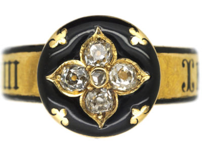 Victorian 18ct Gold, Diamond & Black Enamel Mourning Ring