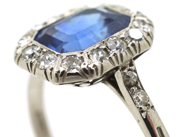 Art Deco Ceylon Sapphire & Diamond Platinum Octagonal Shaped Ring