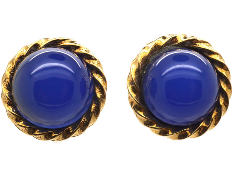 9ct Gold & Blue Chalcedony Round Earrings