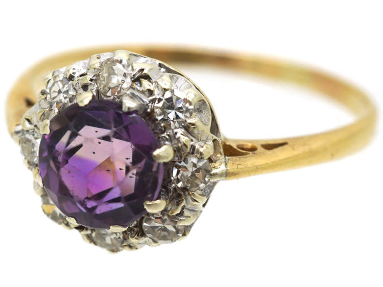 18ct Gold, Amethyst & Diamond Cluster Ring