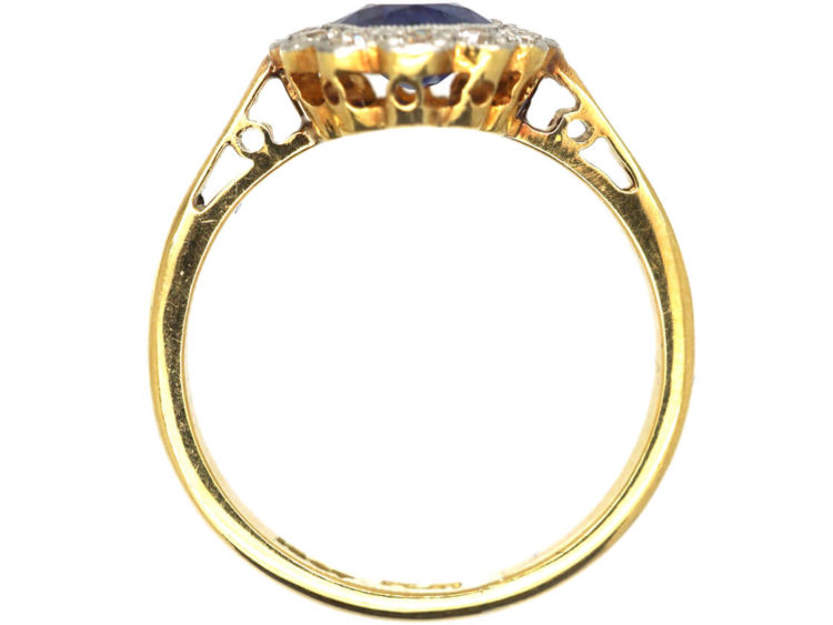 Edwardian 18ct Gold & Platinum, Sapphire & Diamond Oval Cluster Ring