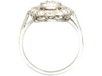 Art Deco Platinum Large Oval Diamond Cluster Ring