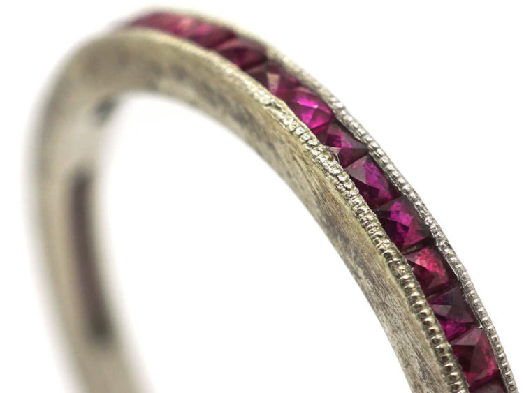 Art Deco Platinum Narrow French Cut Ruby Eternity Ring