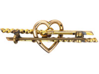 Edwardian 9ct Gold Brooch with Heart & Three Leaf Clover