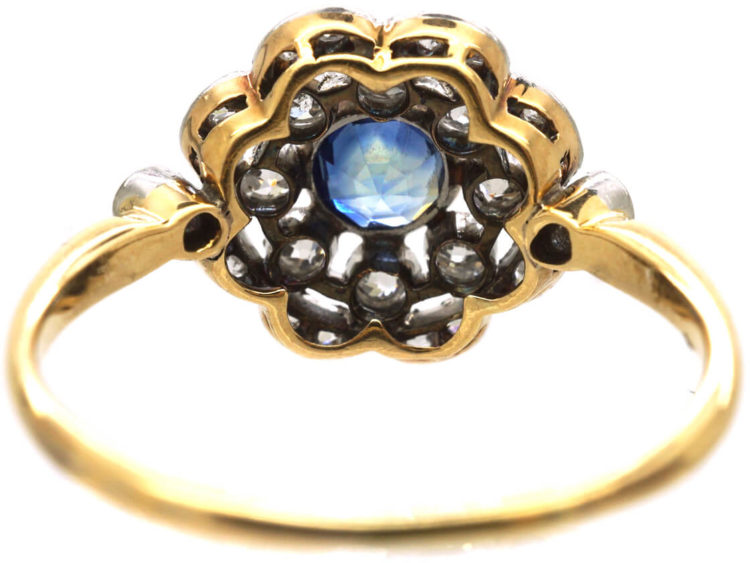 Edwardian 18ct Gold & Platinum, Sapphire & Diamond Cluster Ring