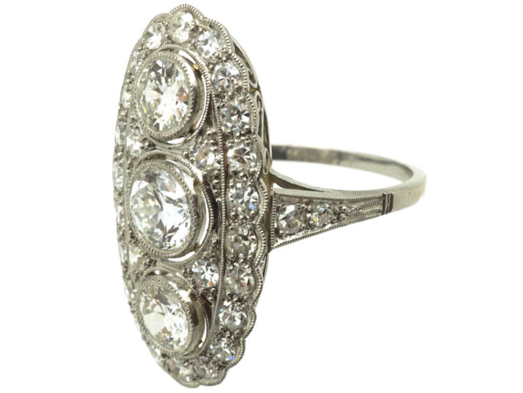 Art Deco Platinum Large Oval Diamond Cluster Ring