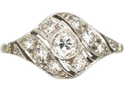 Art Deco Platinum & Diamond Twist Ring