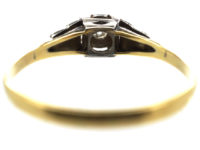 Art Deco 18ct Gold & Platinum Solitaire Diamond Ring with Stepped Shoulders