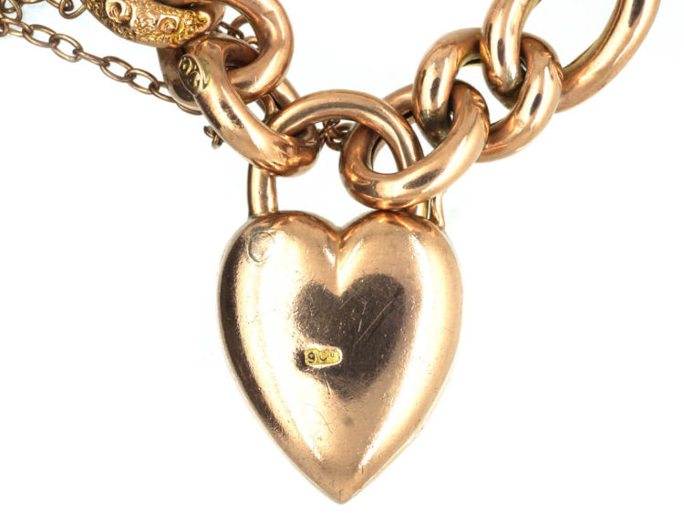 Edwardian 9ct Gold Curb Bracelet with Heart Shaped Padlock