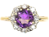 18ct Gold, Amethyst & Diamond Cluster Ring