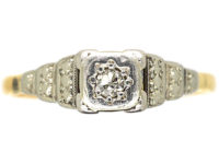Art Deco 18ct Gold & Platinum Solitaire Diamond Ring with Stepped Shoulders