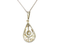 French 18ct White & Yellow Gold Art Deco Diamond Pendant on 18ct White Gold Chain