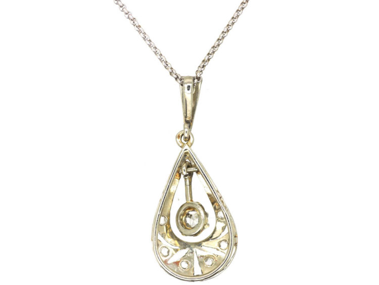 French 18ct White & Yellow Gold Art Deco Diamond Pendant on 18ct White Gold Chain