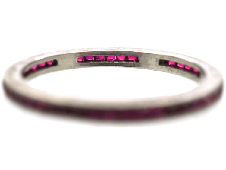 Art Deco Platinum Narrow French Cut Ruby Eternity Ring