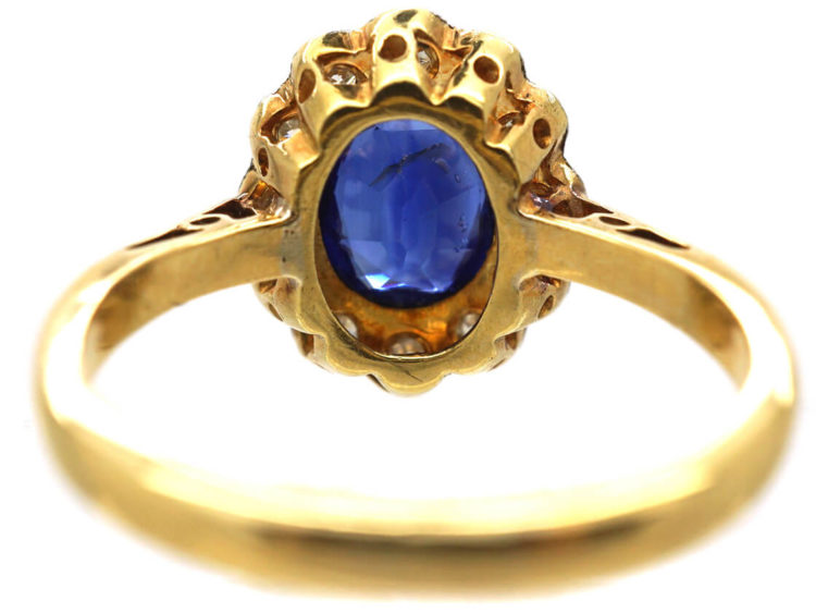 Edwardian 18ct Gold & Platinum, Sapphire & Diamond Oval Cluster Ring