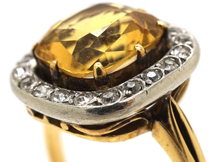 Art Deco 18ct Gold & Platinum, Citrine & Diamond Ring