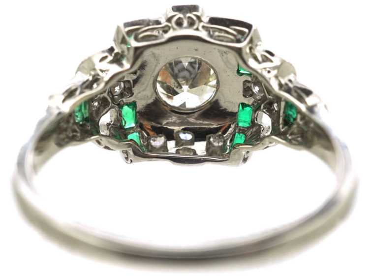 Art Deco 18ct White Gold Emerald & Diamond Ring