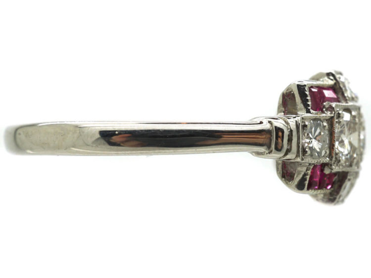 Art Deco Platinum, Ruby & Diamond Geometric Design Ring
