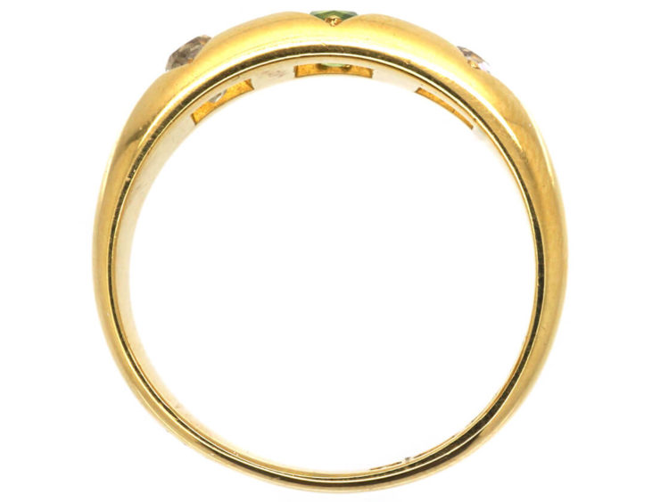 Victorian 18ct Gold, Green Garnet & Diamond Three Stone Gypsy Ring