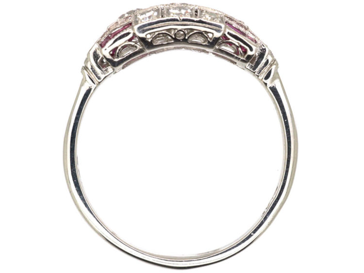 Art Deco Platinum, Ruby & Diamond Geometric Design Ring