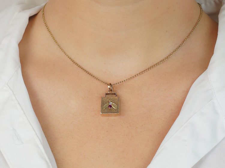 Edwardian 15ct Two Coloured Gold Locket with Bee