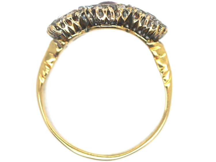 Edwardian 18ct Gold, Ruby & Diamond Triple Cluster Ring