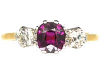 Art Deco 18ct Gold, Ruby & Diamond Three Stone Ring