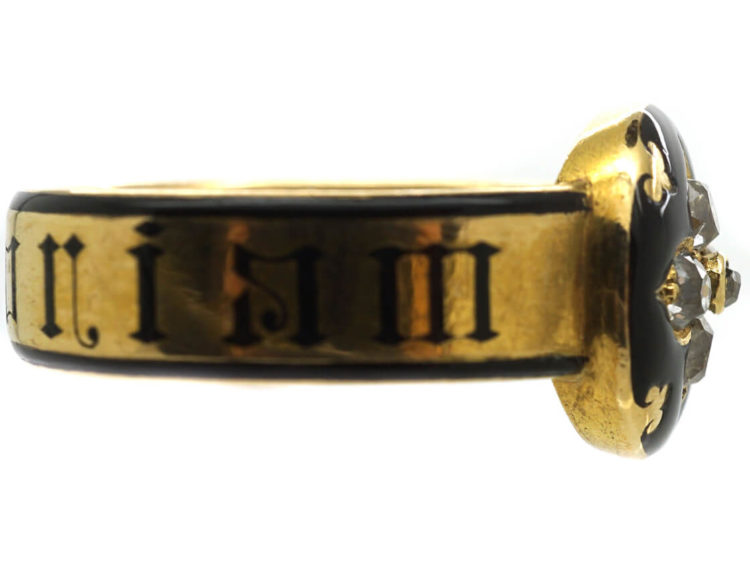 Victorian 18ct Gold, Diamond & Black Enamel Mourning Ring