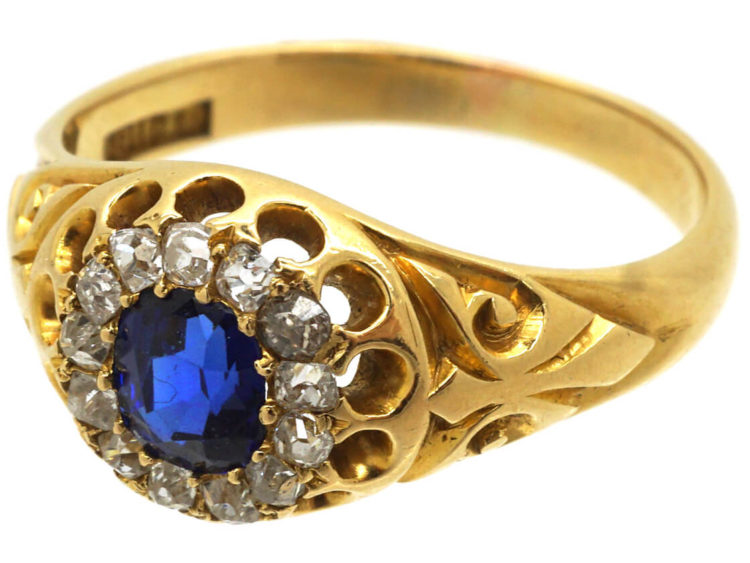 Victorian 18ct Gold, Sapphire & Diamond Cluster Ring