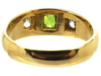 Victorian 18ct Gold, Green Garnet & Diamond Three Stone Gypsy Ring