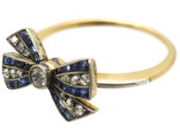 Art Deco 18ct Gold, Sapphire, Diamond & Rose Diamond Bow Ring