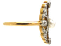 Edwardian 14ct Gold & Platinum, Pearl & Diamond Ring