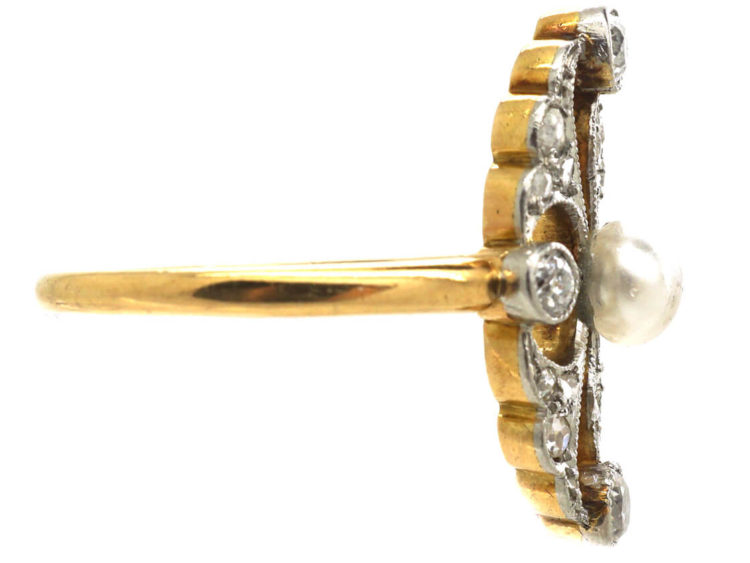 Edwardian 14ct Gold & Platinum, Pearl & Diamond Ring