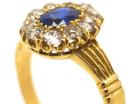 Edwardian 18ct Gold Sapphire & Diamond Oval Cluster Ring