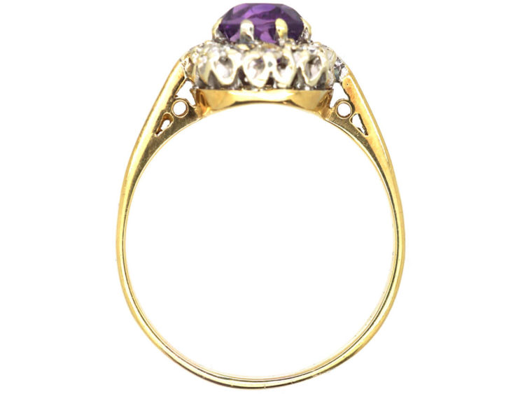 18ct Gold, Amethyst & Diamond Cluster Ring