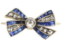 Art Deco 18ct Gold, Sapphire, Diamond & Rose Diamond Bow Ring